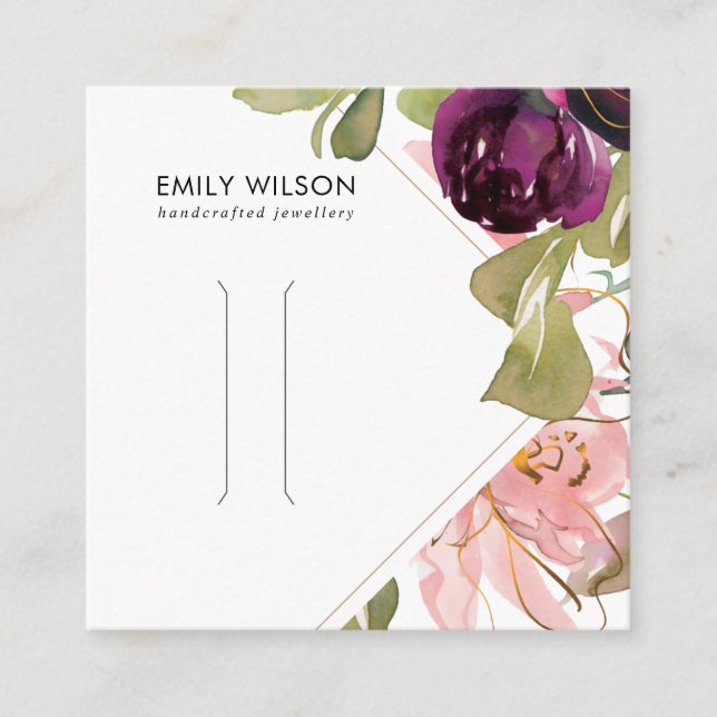 PINK BURGUNDY BLUSH FLORAL HAIR CLIP DISPLAY CARD QUADRATISCHE VISITENKARTE (Vorderseite)