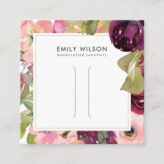 PINK BURGUNDY BLUSH FLORAL HAIR CLIP DISPLAY CARD QUADRATISCHE VISITENKARTE (Vorderseite)