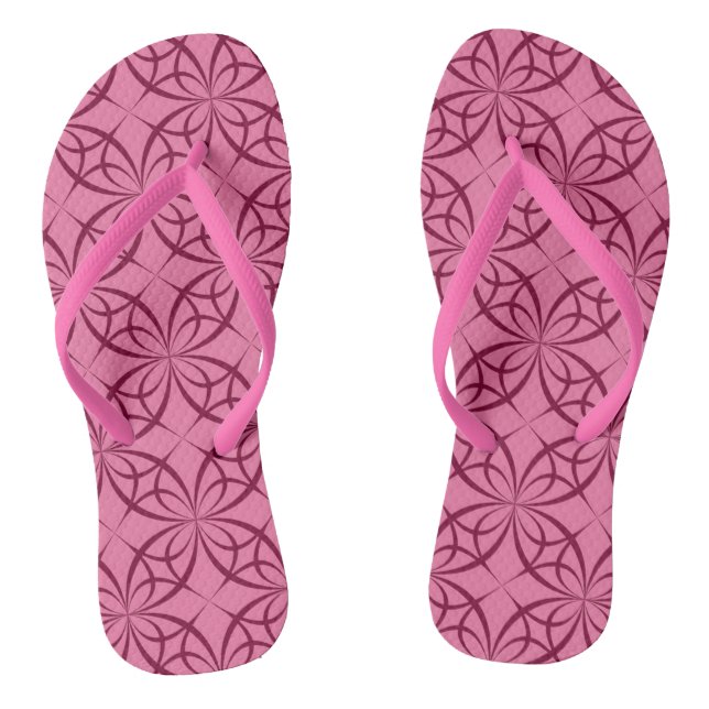 Pink Burgundy Curve Pattern Beachy Flip Flops (Fußbett)