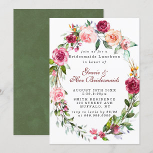 Pink Burgundy Floral Bridesmaids Luncheon Einladun