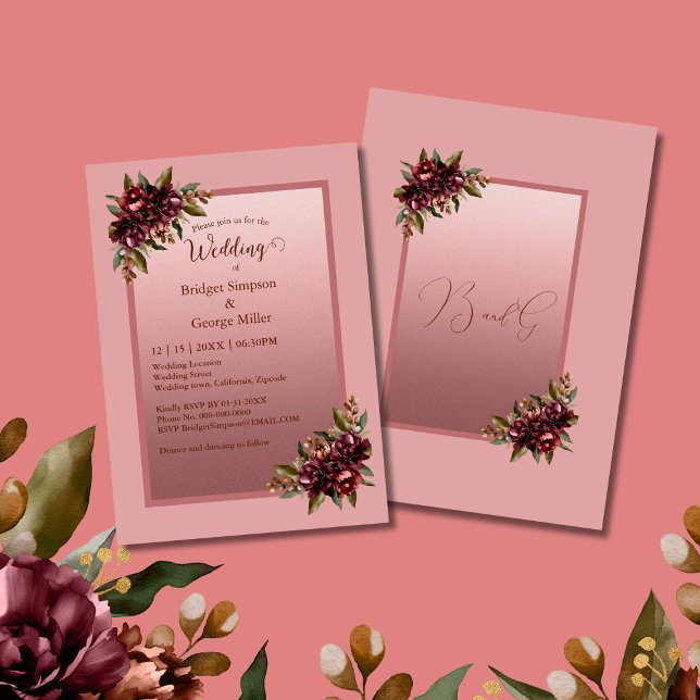 Pink Burgundy Floral Frame wedding Einladung (Von Creator hochgeladen)