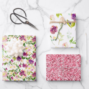 Pink Burgundy Floral Geschenkpapier Set