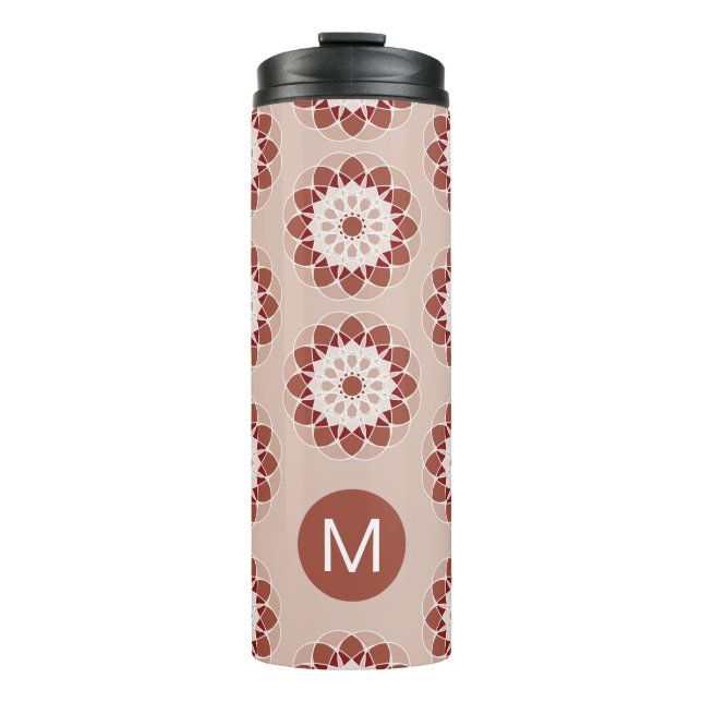 Pink Burgundy Floral Mandala Pattern Monogram Thermosbecher (Vorderseite)