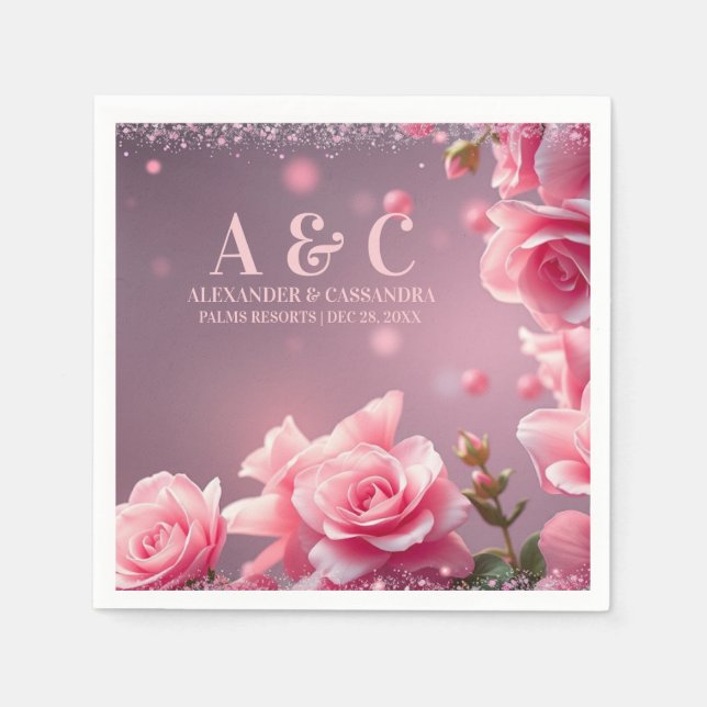 Pink Burgundy Floral Paper Napkin Serviette (Vorderseite)