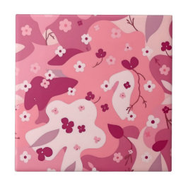 Pink Burgundy Flowery Camo Ceramic Tile Fliese