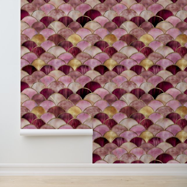 Pink Burgundy Glam Gold Abstrakt Peacock Tapete (Anwendung)