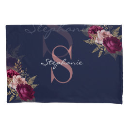Pink Burgundy Gold Floral Monogram Individuelle Na Kissenbezug