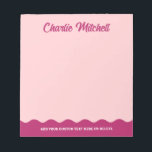 Pink burgundy retro text wavy border custom name notizblock<br><div class="desc">Pink or custom color notepad with a wavy border at the bottom and your name in a retro style font. Fonts and colors can be customized in the design tool.</div>