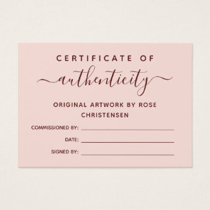 Pink Burgundy Script Certificat d'authenticité