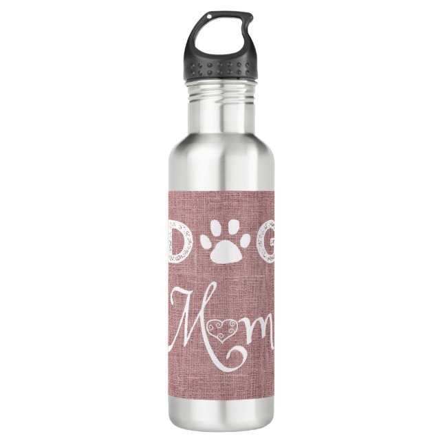 Pink Burlap Chien Maman Bouteille d'eau (Devant)