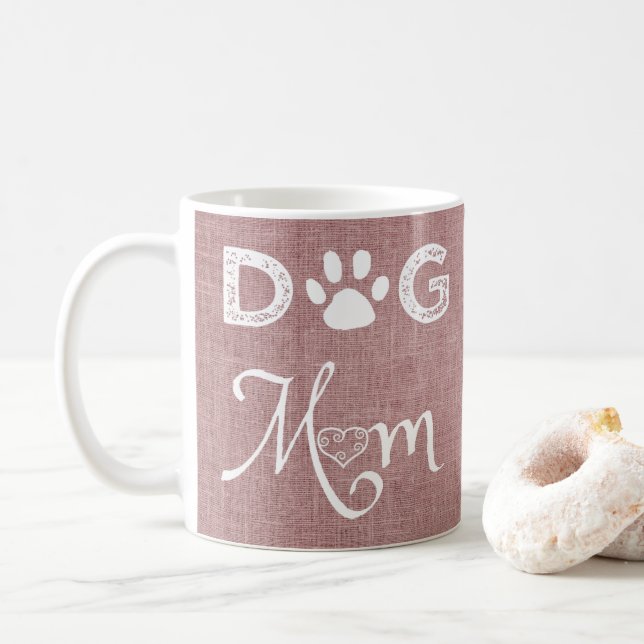 Pink Burlap Chien Maman Café Mug (Avec donut)