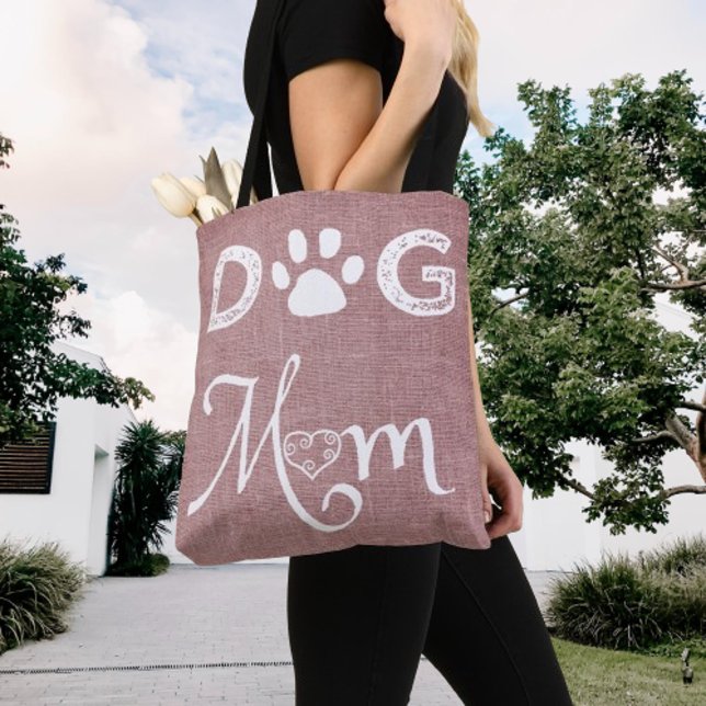 Pink Burlap Hund Mama Tote Bag Tasche (Pink Burlap Dog Mom Tote Bag)