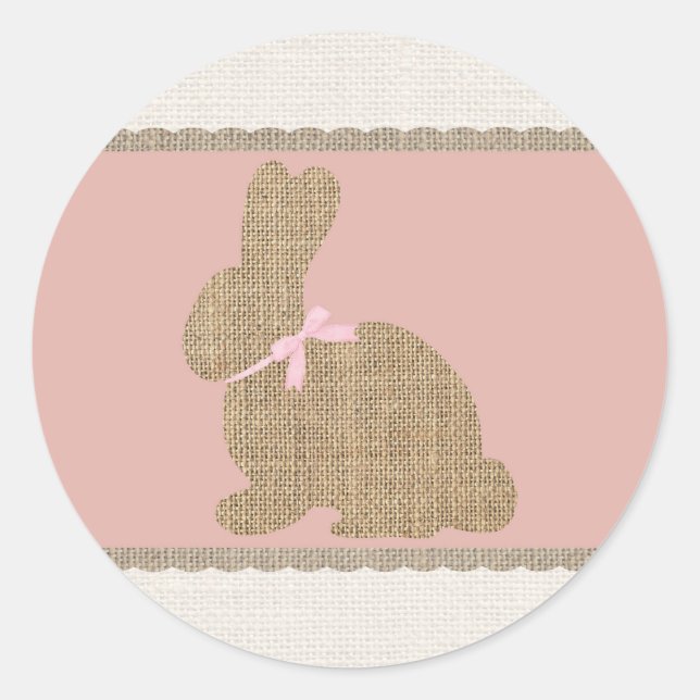 Pink & Burlap Rustic Bunny Oaster Baby Dusche Runder Aufkleber (Vorderseite)