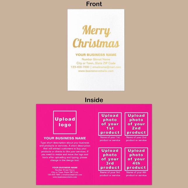 Pink Business Marque sur la carte Foil de Noël (Pink business brand with products or services on Christmas folded foil card.)