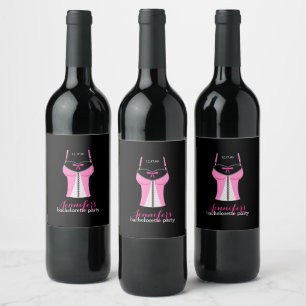 Pink Bustier Girls Night Out Junggeselinnen-Abschi Weinetikett