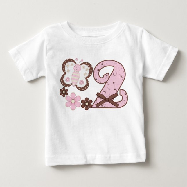 Pink Butterf2nd Geburtstag Baby T-shirt (Vorderseite)