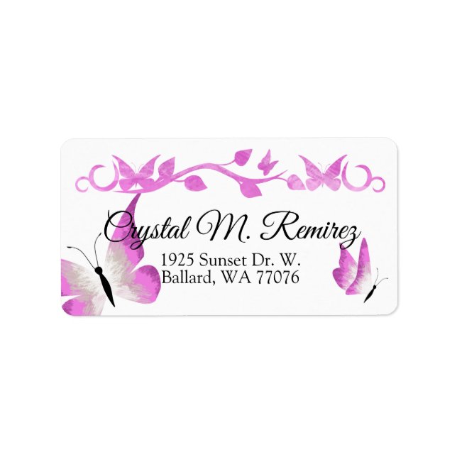 Pink Butterfells Address Labels Adressaufkleber (Vorne)