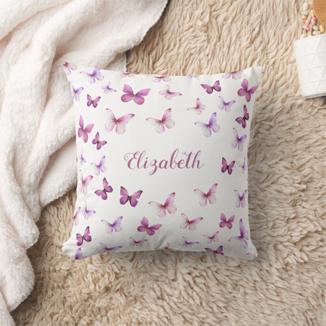 Pink Butterfells Pattern Individuelle Name Kissen (Decke)