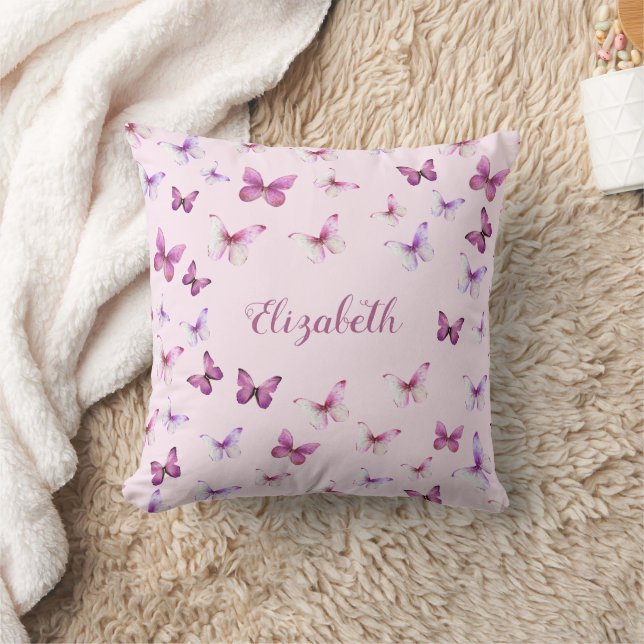 Pink Butterfells Pattern Individuelle Name Kissen (Decke)