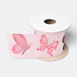 Pink Butterfets Satin Ribbon Satinband