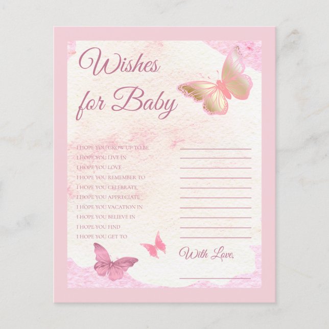 Pink Butterflies Babydusche Wünsche für Baby (Vorderseite)