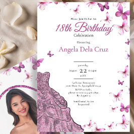 Pink Butterflies Fancy Dress 18th Birthday Debut Einladung