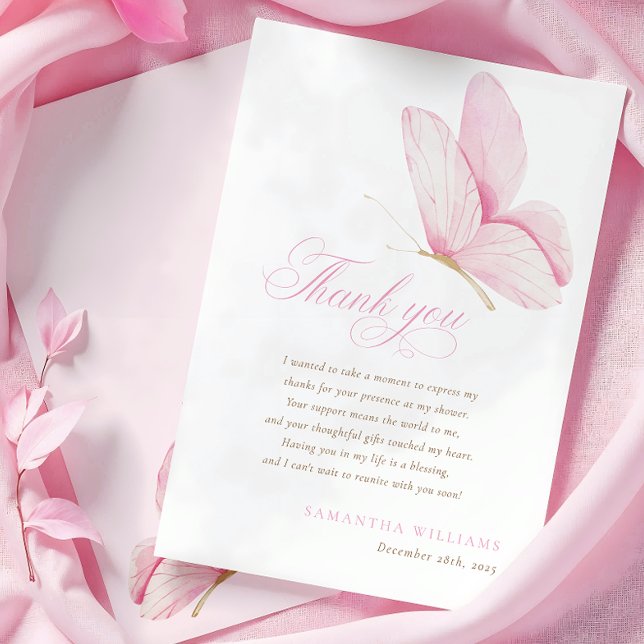 Pink Butterflies Girl Baby Dusche Danke Karte (Von Creator hochgeladen)