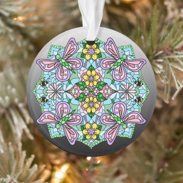 Pink Butterflies Mandala Weihnachtsschmuck Ornament (Baum)