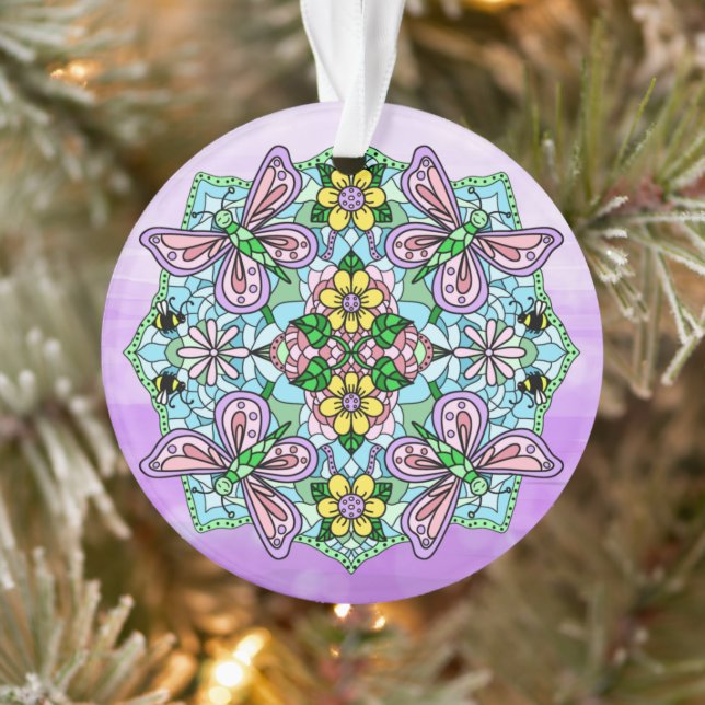 Pink Butterflies Mandala Weihnachtsschmuck Ornament (Baum)