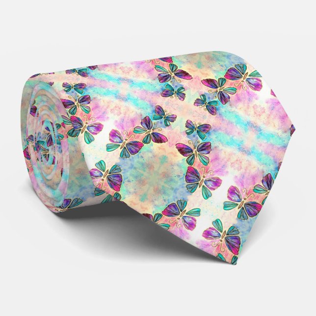 Pink Butterflies Neck Tie Krawatte (Gerollt)