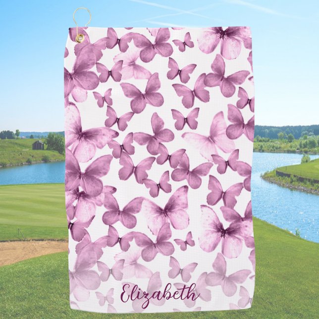 Pink Butterflies Personalized Golf Towel Golfhandtuch (Von Creator hochgeladen)