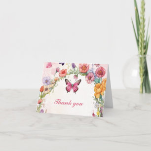 Pink Butterfly Baby Dusche Blumengarten Dankeskarte