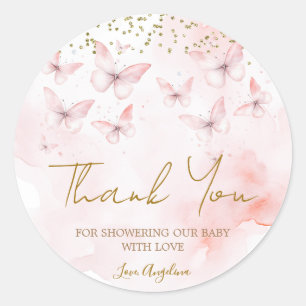 Pink Butterfly Baby Dusche Danke Runder Aufkleber