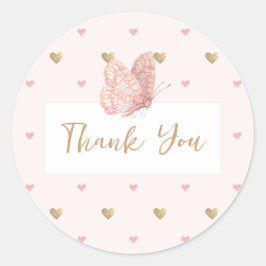 Pink Butterfly Baby Dusche Danke Runder Aufkleber