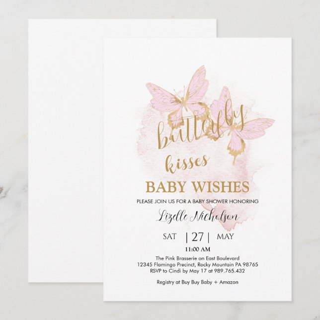 Pink Butterfly Baby Dusche Einladung (Vorne/Hinten)