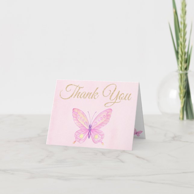 Pink Butterfly Baby Dusche Geburtstag Danke (Vorderseite)
