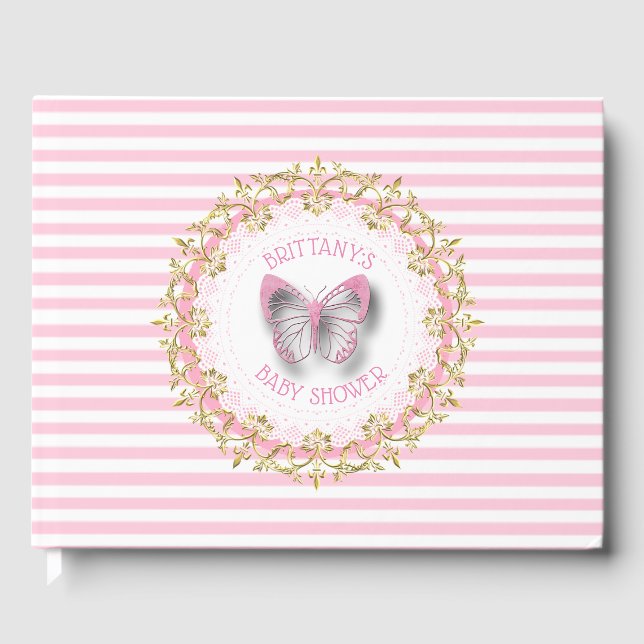 Pink Butterfly Baby Personalisiert Showbook Gästebuch (Vorderseite)