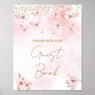 Pink Butterfly Baby Shower Girl Gästebuch