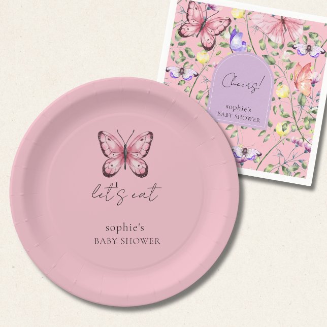 Pink Butterfly Baby Shower Pappteller (Von Creator hochgeladen)