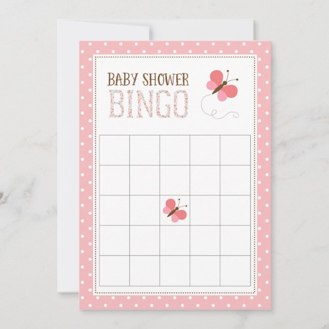 Pink Butterfly Babydusche Bingo-Karte (Vorderseite)