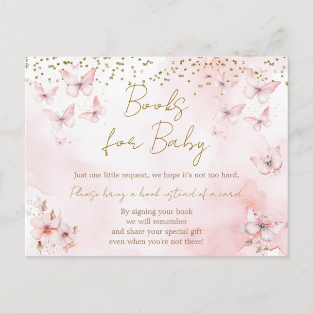 Pink Butterfly Babydusche Bücher für Baby Postkarte (Vorderseite)