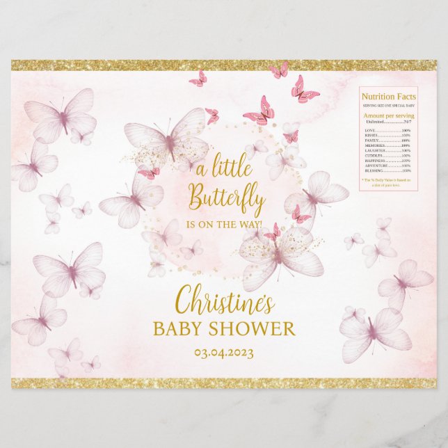 Pink Butterfly Babydusche Chip Bag Labels Flyer (Vorne)