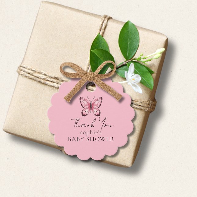 Pink Butterfly Babydusche Geschenkanhänger (Von Creator hochgeladen)