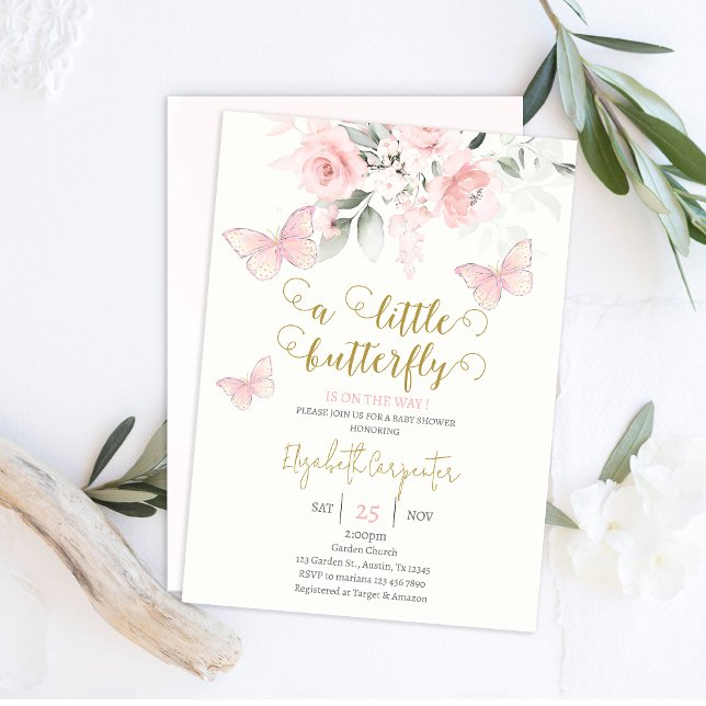 Pink Butterfly Babydusche Girl Einladung (Von Creator hochgeladen)