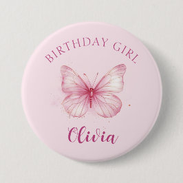 Pink Butterfly Birthday Girl Abzeichen Button