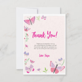 Pink Butterfly Birthday Thank You Card Dankeskarte