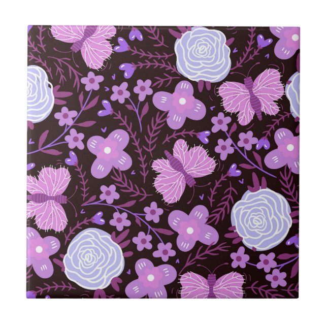 Pink Butterfly-Blume Fliese (Vorderseite)