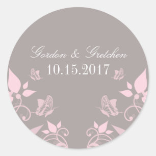 Pink Butterfly Blumenkleber Runder Aufkleber
