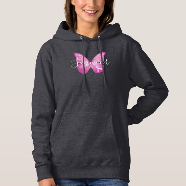Pink Butterfly Brustkrebs Überleben Hoodie (Vorderseite)