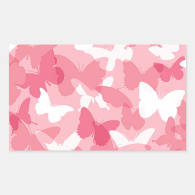 Pink Butterfly Camouflage Rechteckiger Aufkleber (Vorderseite)